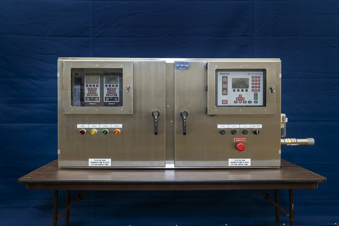 Stainless-steel control panel with operator interface and controls