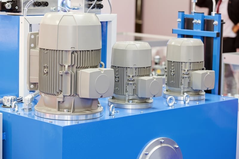 Industrial hydraulic power unit with pumps and motors